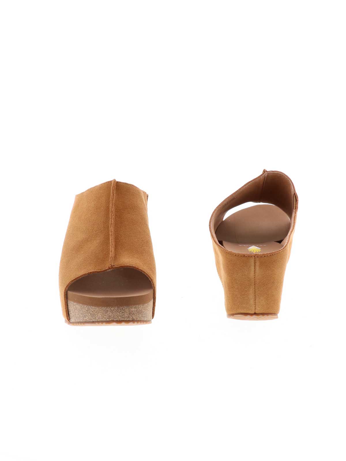 SLIP ON PEEP TOE WEDGE - Suede, hair calf, metallic tonal camo, faux snake upper with butted center seam and inner elastic gore for perfect fit - Slip on design - Leather lining - Signature ultra comfort EVA insole - Rubber traction outsole - Approx. 0.75" platform height - Approx. 2.75" wedge heel height tan3