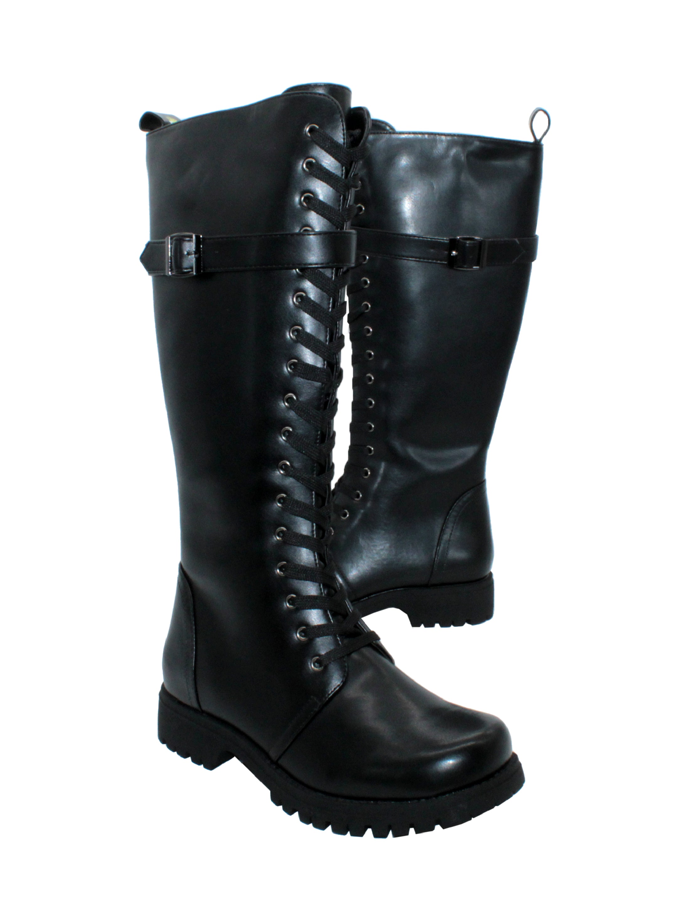 Volatile black strap store combat boots