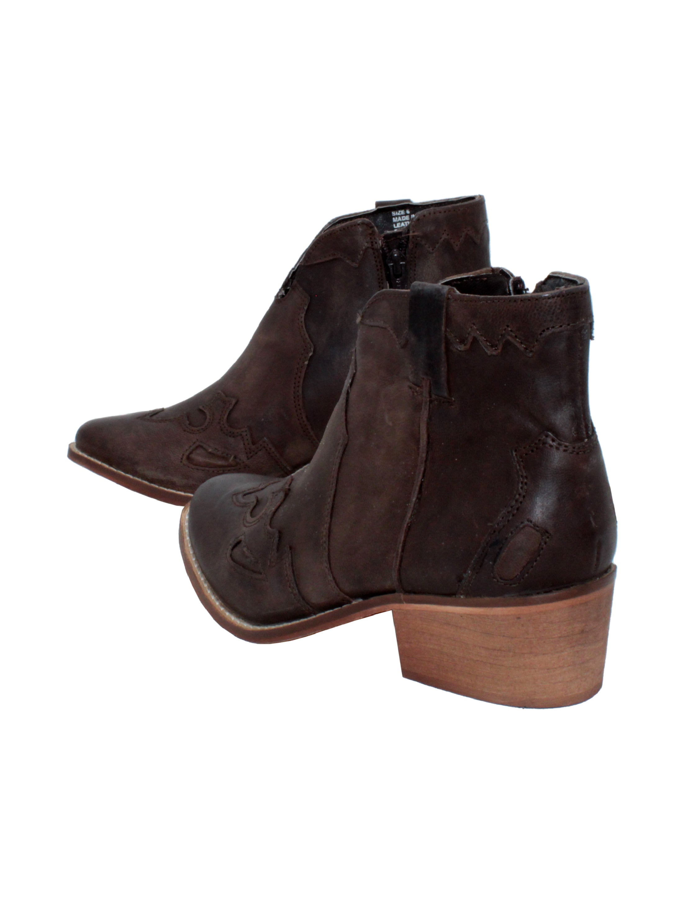 Very Volatile’s ‘Drexel’ bootie is a western inspired ankle boot made in rich burnished leather. Featuring a dipped front topline, western overlays, and genuine stack heel. The inside zipper and self pull loops allow for easy on and off. Pair these with your favorite jeans and chunky sweater for the ultimate fall look. 